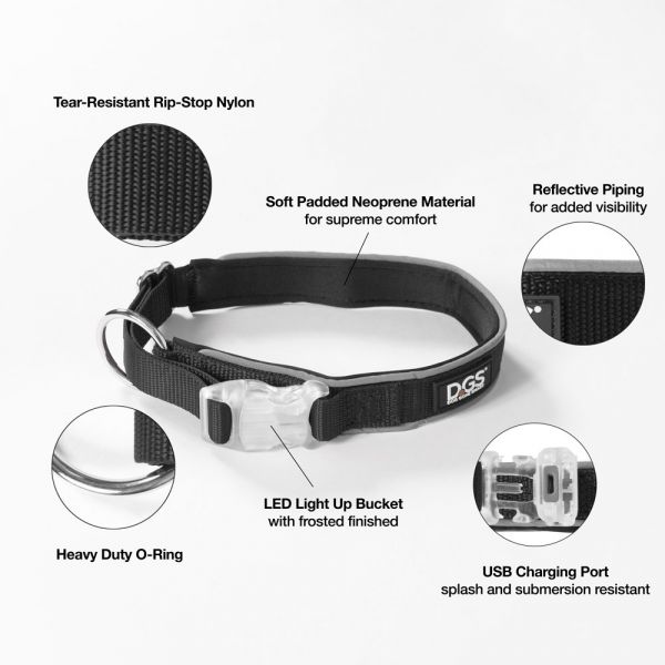 DGS LED COLLAR MED BLACK      